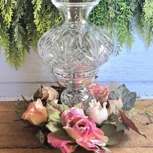 Vintage Hurricane Candle Holder Glass Lamp with Rose Greenery Wreath